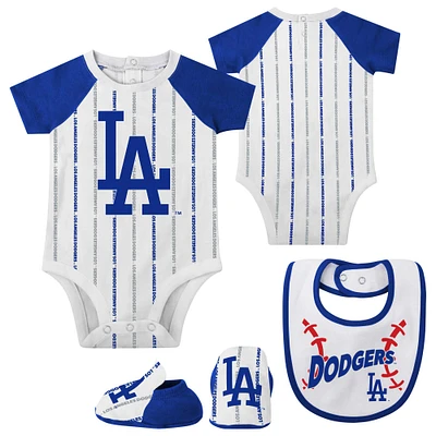 Los Angeles Dodgers Newborn & Infant Three-Piece Play Ball Raglan Bodysuit, Booties Bib Set - White