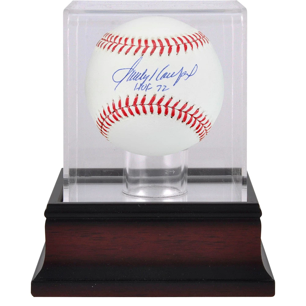 Sandy Koufax Los Angeles Dodgers Autographed Baseball with "HOF 72" Inscription and Mahogany Display Case