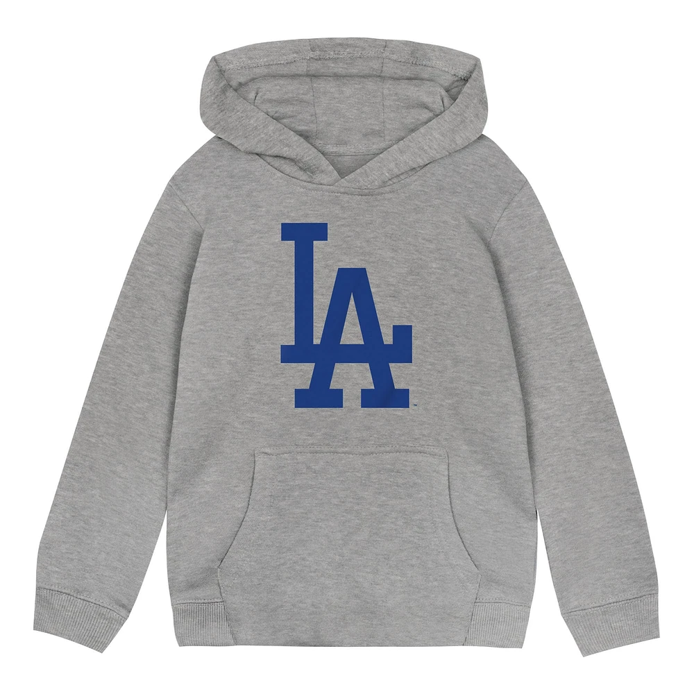 Toddler Heather Gray Los Angeles Dodgers Primary Logo Fleece Pullover Hoodie