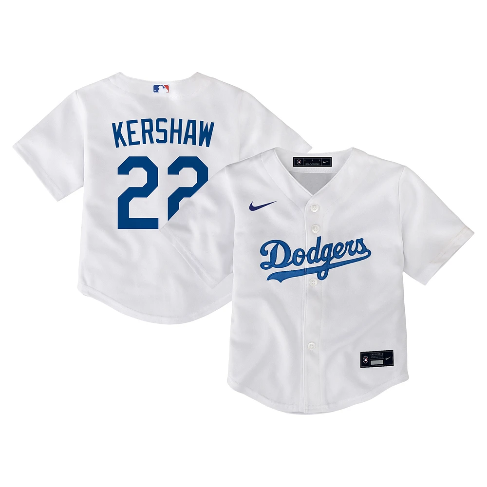 maillot Nike Clayton Kershaw pour tout-petit, blanc, Los Angeles Dodgers, de match à domicile