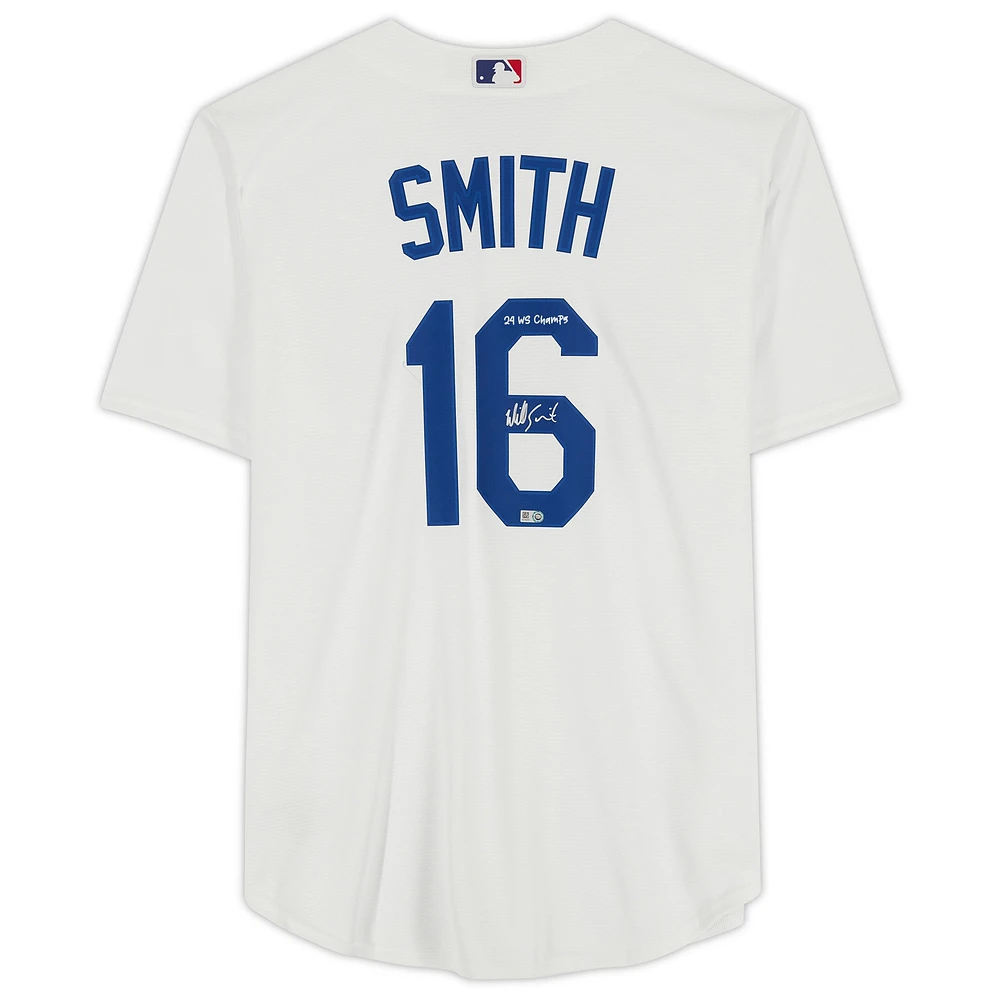 Will Smith Los Angeles Dodgers Autographed 2024 World Series Champions White Nike Replica Jersey with "24 WS Champs" Inscription