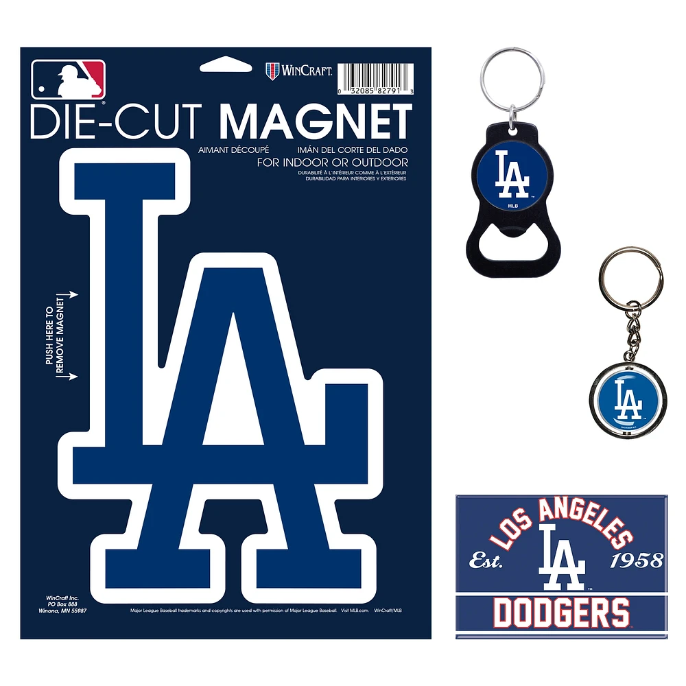 Lot de 4 porte-clés et aimants WinCraft Los Angeles Dodgers