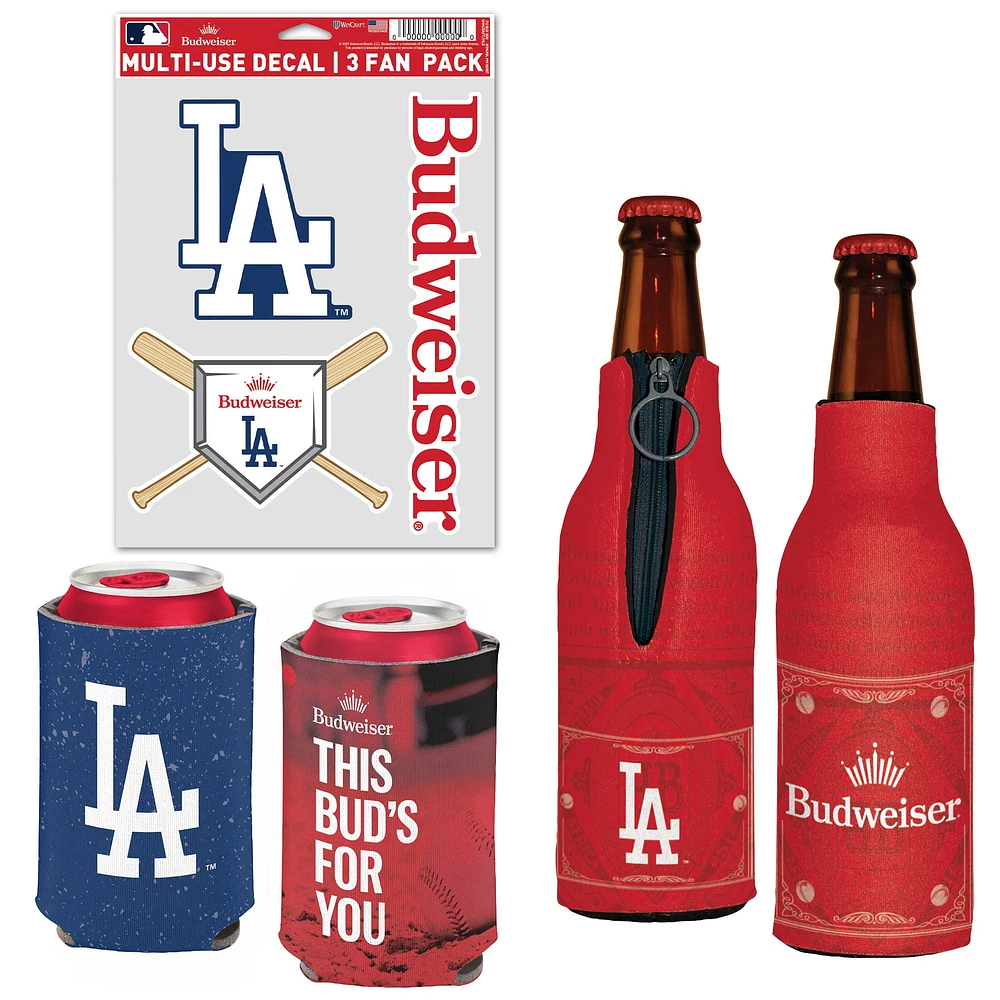 WinCraft Los Angeles Dodgers MLB x Budweiser Can Cooler, Bottle Cooler & Decal Pack