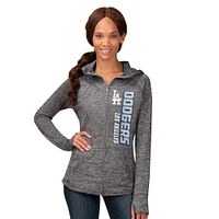 Women's G-III 4Her by Carl Banks  Heather Gray Los Angeles Dodgers Defender Space Dye Raglan Full-Zip Hoodie