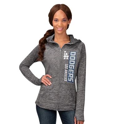 Women's G-III 4Her by Carl Banks  Heather Gray Los Angeles Dodgers Defender Space Dye Raglan Full-Zip Hoodie