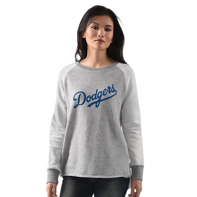 Sweat-shirt à col rond raglan G-III 4Her de Carl Banks pour femme, gris chiné, des Dodgers Los Angeles