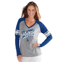 T-shirt à manches longues et col en V trois mélanges G-III 4Her par Carl Banks Royal Los Angeles Dodgers The Franchise pour femme