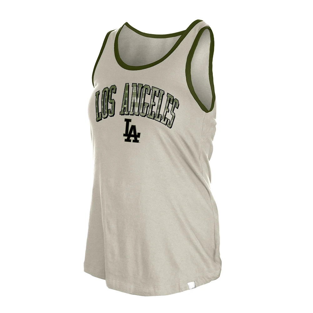Women's New Era  Cream Los Angeles Dodgers Armed Forces Tank Top