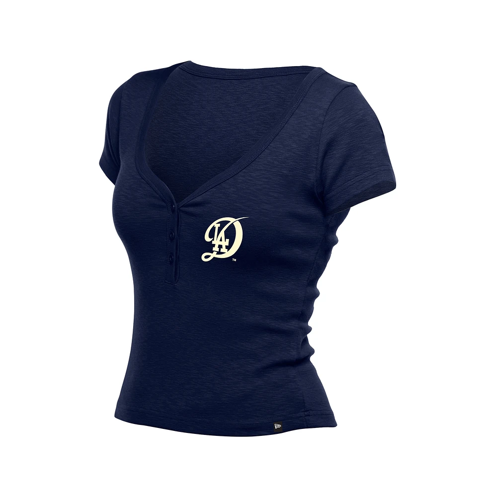 Women's New Era  Navy Los Angeles Dodgers Cropped Summer City Connect V-Neck T-Shirt