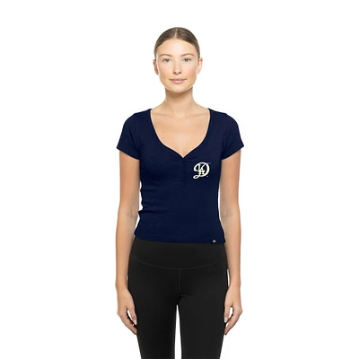 Women's New Era  Navy Los Angeles Dodgers Cropped Summer City Connect V-Neck T-Shirt