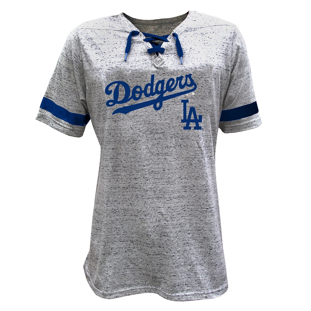 Women's Profile Heather Gray Los Angeles Dodgers Lace-Up Fleck T-Shirt
