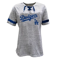Women's Profile Heather Gray Los Angeles Dodgers Lace-Up Fleck T-Shirt