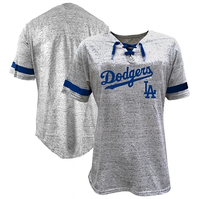 Women's Profile Heather Gray Los Angeles Dodgers Lace-Up Fleck T-Shirt