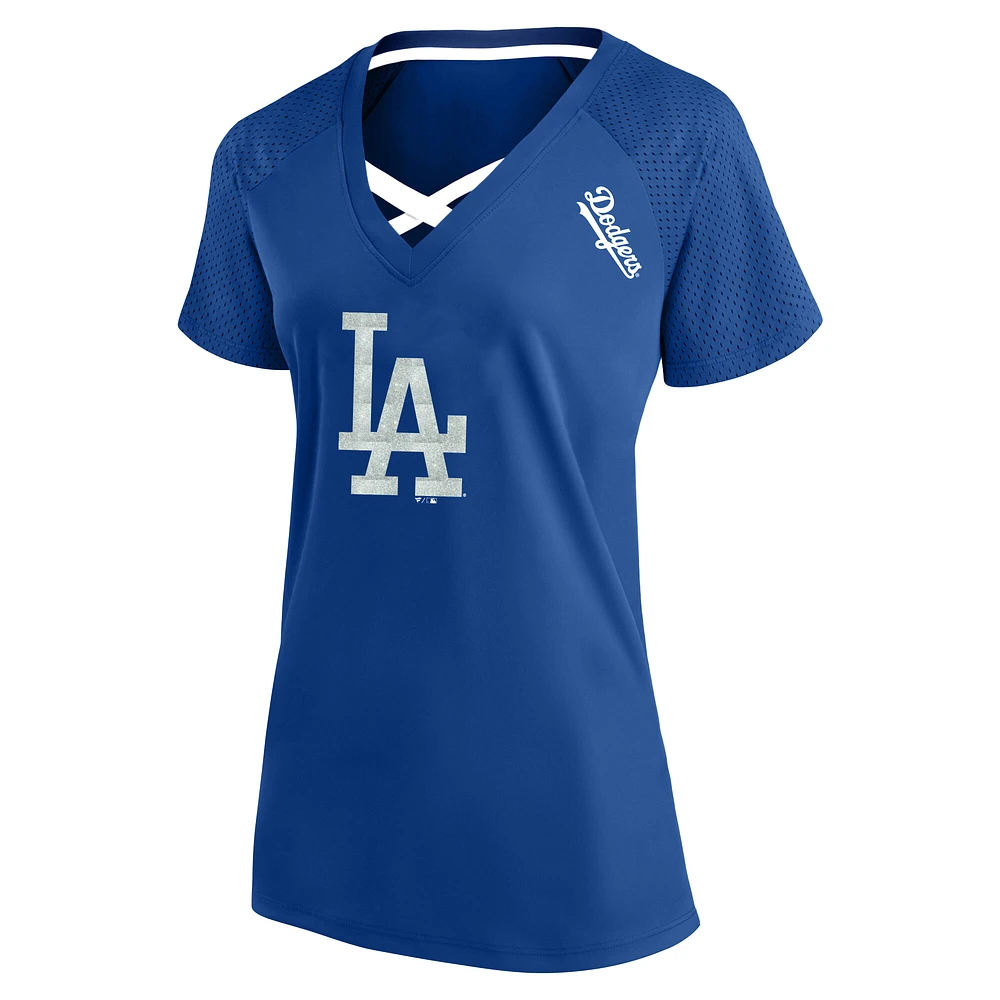 Women's Profile Royal Los Angeles Dodgers Plus Glitter Raglan V-Neck T-Shirt