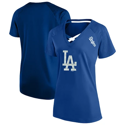 Women's Profile Royal Los Angeles Dodgers Plus Glitter Raglan V-Neck T-Shirt