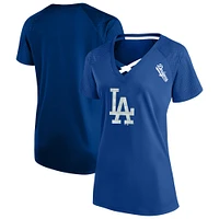 Women's Profile Royal Los Angeles Dodgers Plus Glitter Raglan V-Neck T-Shirt