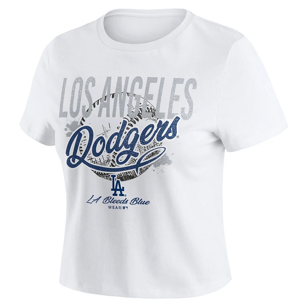 T-shirt court blanc effet vieilli pour bébé des Dodgers de Los Angeles femmes par Erin Andrews