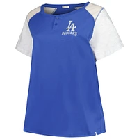 T-shirt Henley '47 Royal/Gris Los Angeles Dodgers pour femmes, grande taille