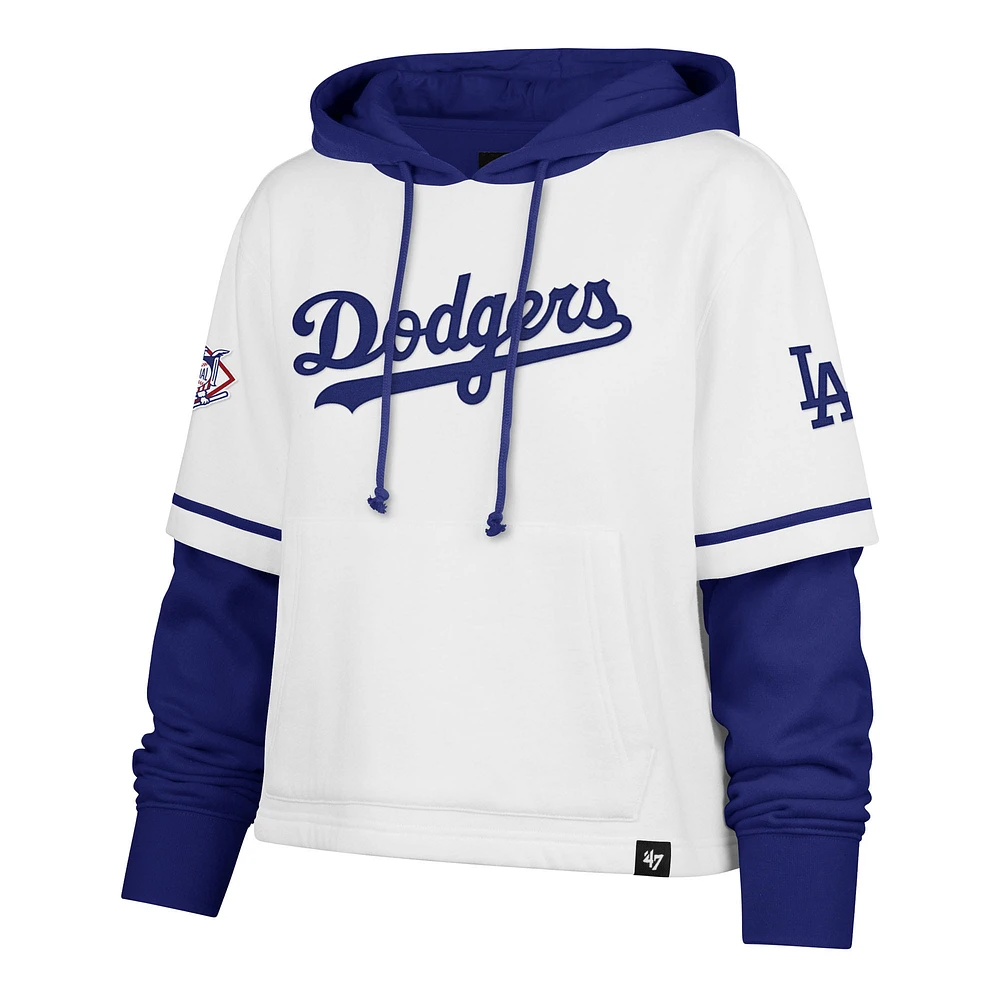 Women's '47 White Los Angeles Dodgers Trifecta Shortstop Cropped Pullover Hoodie