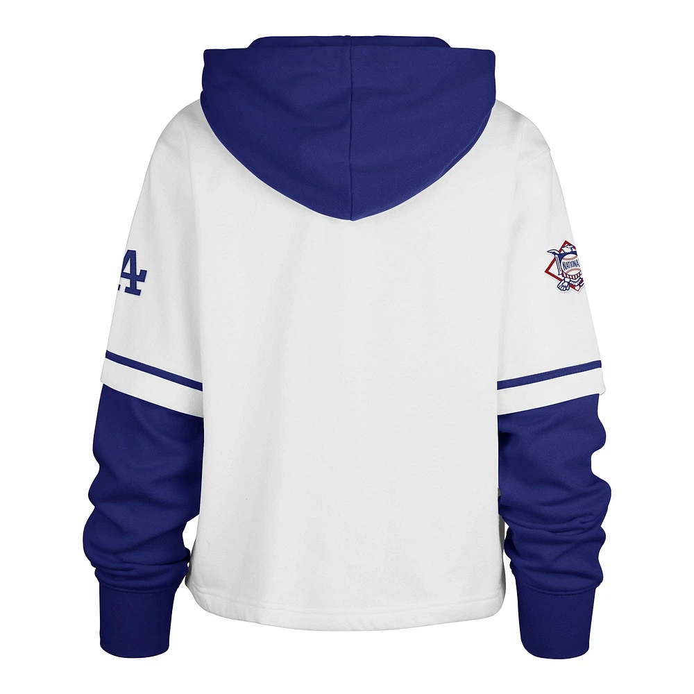 Women's '47 White Los Angeles Dodgers Trifecta Shortstop Cropped Pullover Hoodie