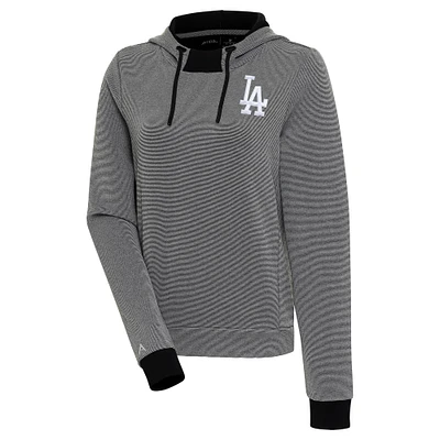 Women's Antigua  Black/White Los Angeles Dodgers Axe Bunker Tri-Blend Pullover Hoodie