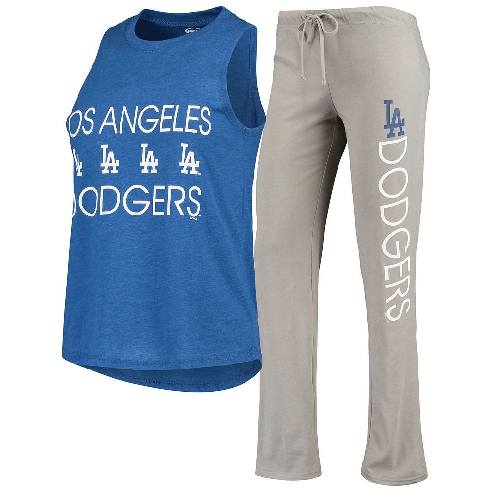 Concepts Sport Gris/Royal Los Angeles Dodgers Meter Muscle Débardeur et pantalon Ensemble de nuit