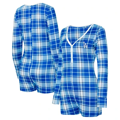 Women's Concepts Sport Royal Los Angeles Dodgers Ashford Plaid V-Neck Knit Romper