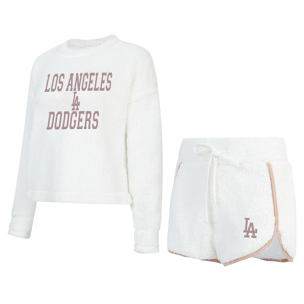 Ensemble t-shirt à manches longues et short en sherpa blanc Los Angeles Dodgers pour femme Concepts Sport