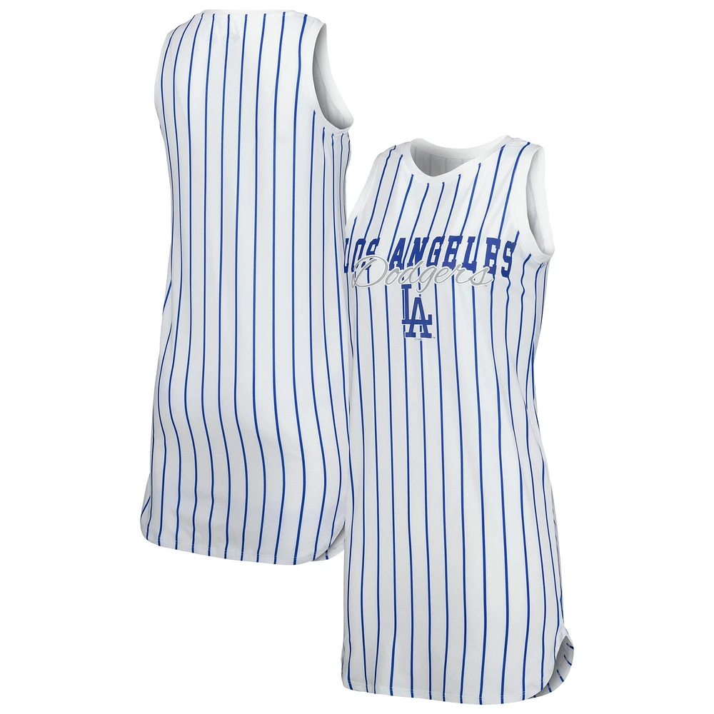 Chemise de nuit sans manches en tricot à fines rayures Reel Concepts Sport des Los Angeles Dodgers pour femme, blanc