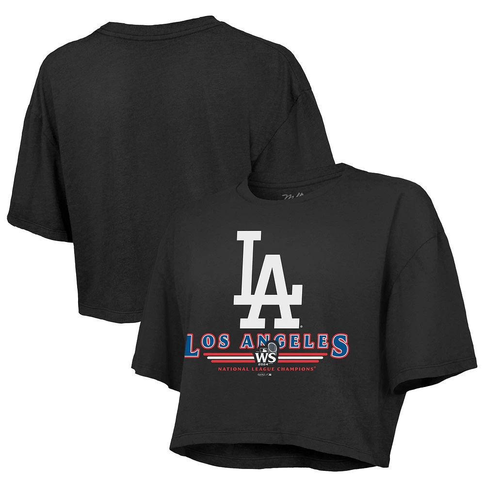 T-shirt court et boxy noir Los Angeles Dodgers 2024 National League Champions pour femmes Fanatics