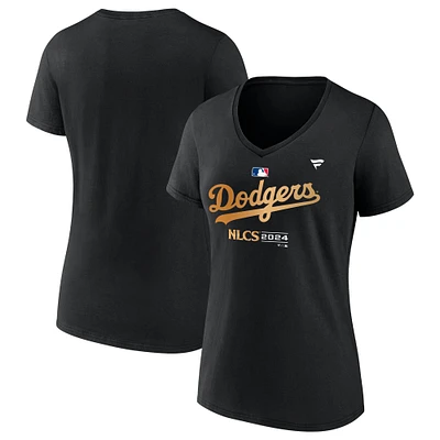 T-shirt à col en V noir pour femmes Los Angeles Dodgers 2024 National League Division Series Champions Vestiaire