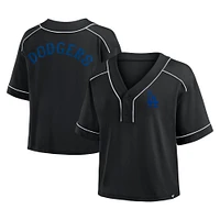 T-shirt court à col en V surdimensionné noir des Los Angeles Dodgers Fanatics pour femme