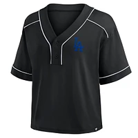 T-shirt court à col en V surdimensionné noir des Los Angeles Dodgers Fanatics pour femme
