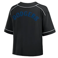 T-shirt court à col en V surdimensionné noir des Los Angeles Dodgers Fanatics pour femme