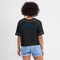 T-shirt court à col en V surdimensionné noir des Los Angeles Dodgers Fanatics pour femme