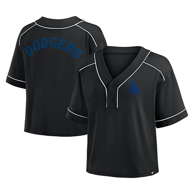 T-shirt court à col en V surdimensionné noir des Los Angeles Dodgers Fanatics pour femme
