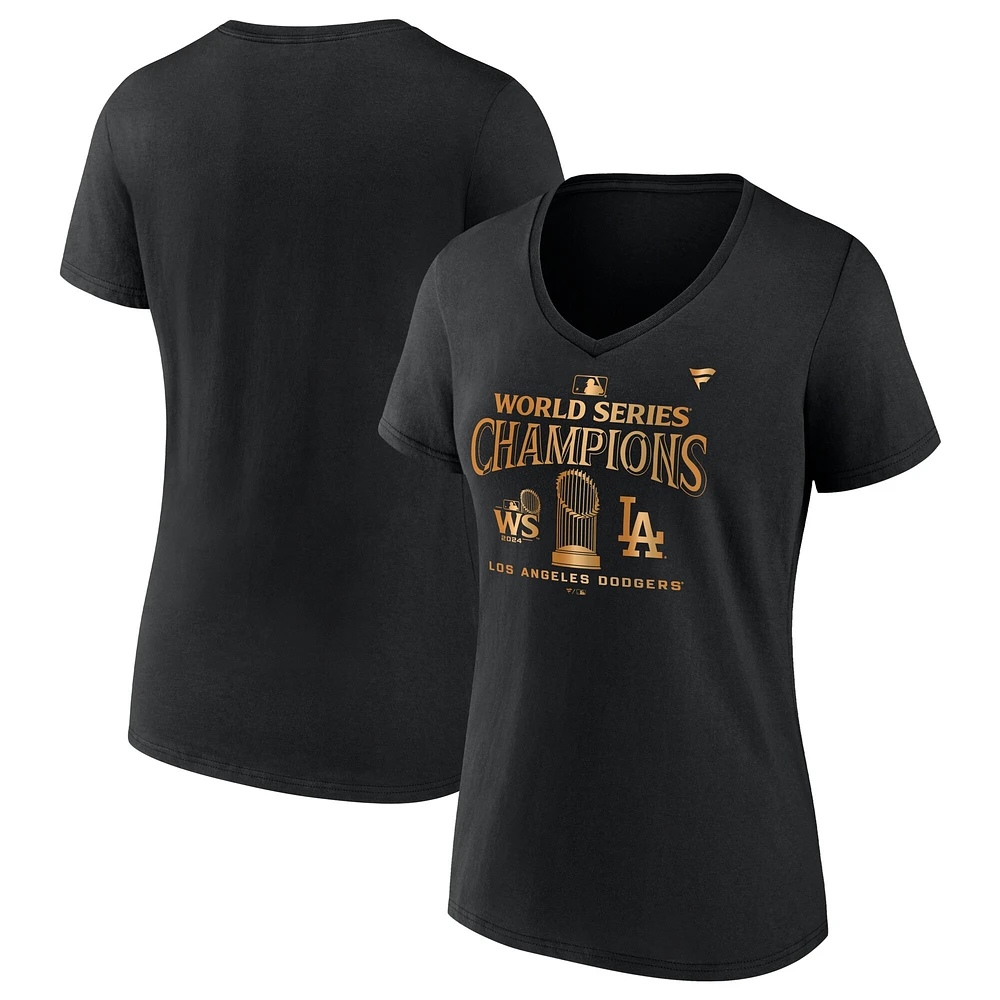 T-shirt à col en V Fanatics pour femmes, noir, grandes tailles, Los Angeles Dodgers, champions de la série mondiale 2024, défilé