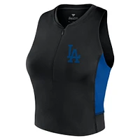 Women's Fanatics Black Los Angeles Dodgers Studio Half-Zip Fitted Gym Tank Top