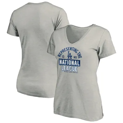 Los Angeles Dodgers Fanatics Branded Women's 2020 National League Champions Locker Room V-Neck T-Shirt - Heather Gray