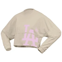 T-shirt court à manches longues et imprimé floral des Dodgers de Los Angeles pour femme, couleur crème Fanatics