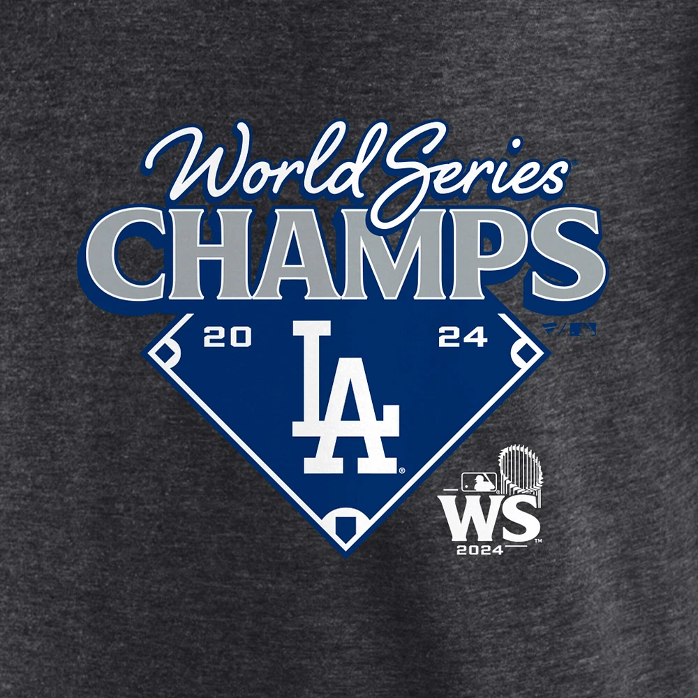 Women's Fanatics Heather Charcoal Los Angeles Dodgers 2024 World Series Champions Hitting Streak V-Neck T-Shirt