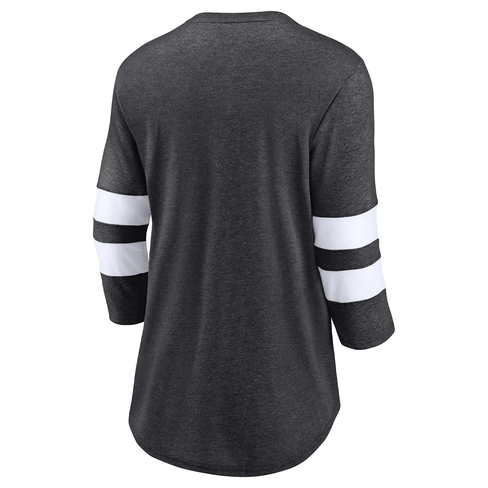 T-shirt à manches 3/4 en mélange de trois couleurs pour femmes Fanatics Heather Charcoal Los Angeles Dodgers Champions la Série mondiale 2024 Wild Pitch