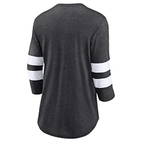 T-shirt à manches 3/4 en mélange de trois couleurs pour femmes Fanatics Heather Charcoal Los Angeles Dodgers Champions la Série mondiale 2024 Wild Pitch