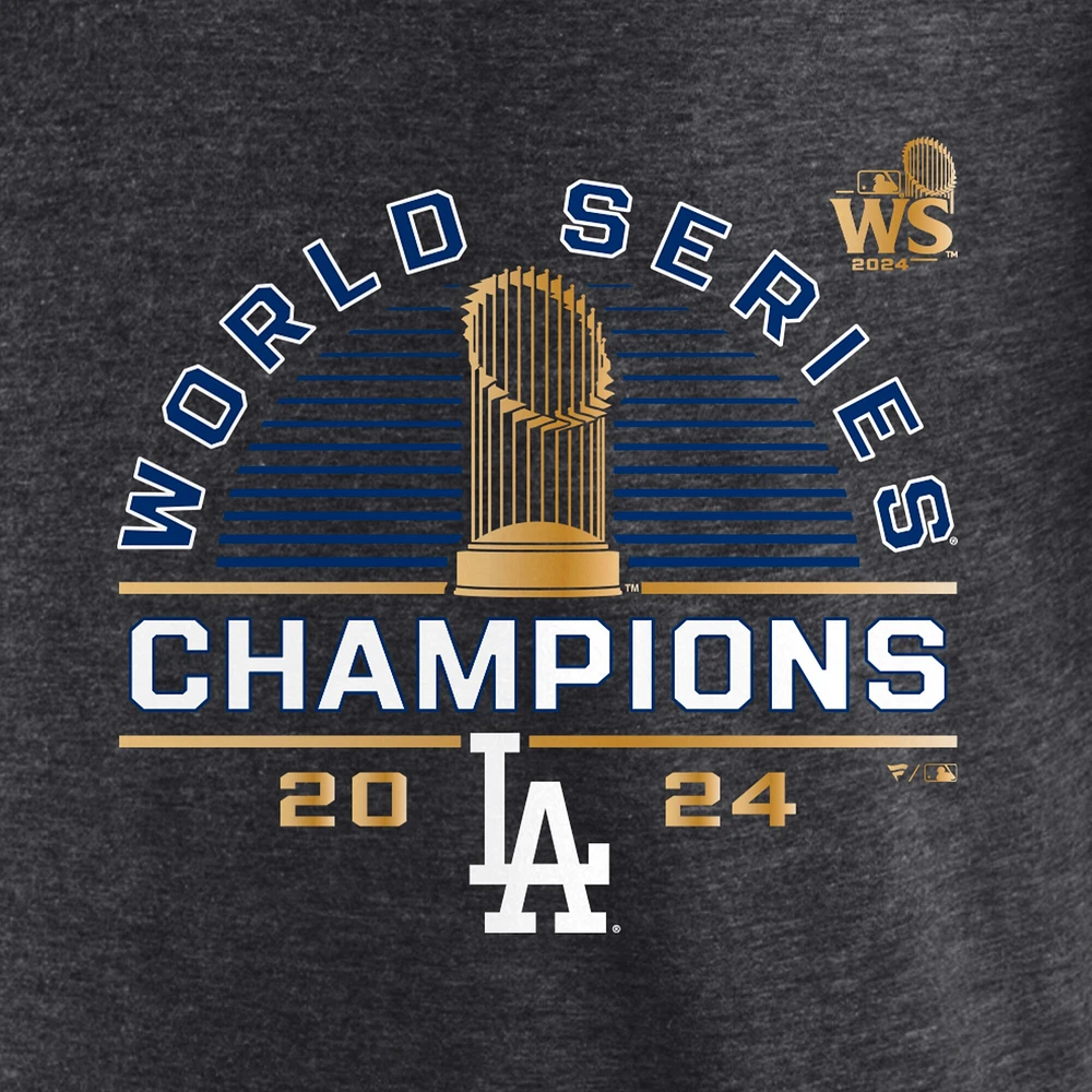 T-shirt à manches 3/4 en mélange de trois couleurs pour femmes Fanatics Heather Charcoal Los Angeles Dodgers Champions la Série mondiale 2024 Wild Pitch