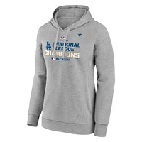 Sweat à capuche pour femmes Fanatics Heather Gray Los Angeles Dodgers Champions de la Ligue nationale 2024 Vestiaire