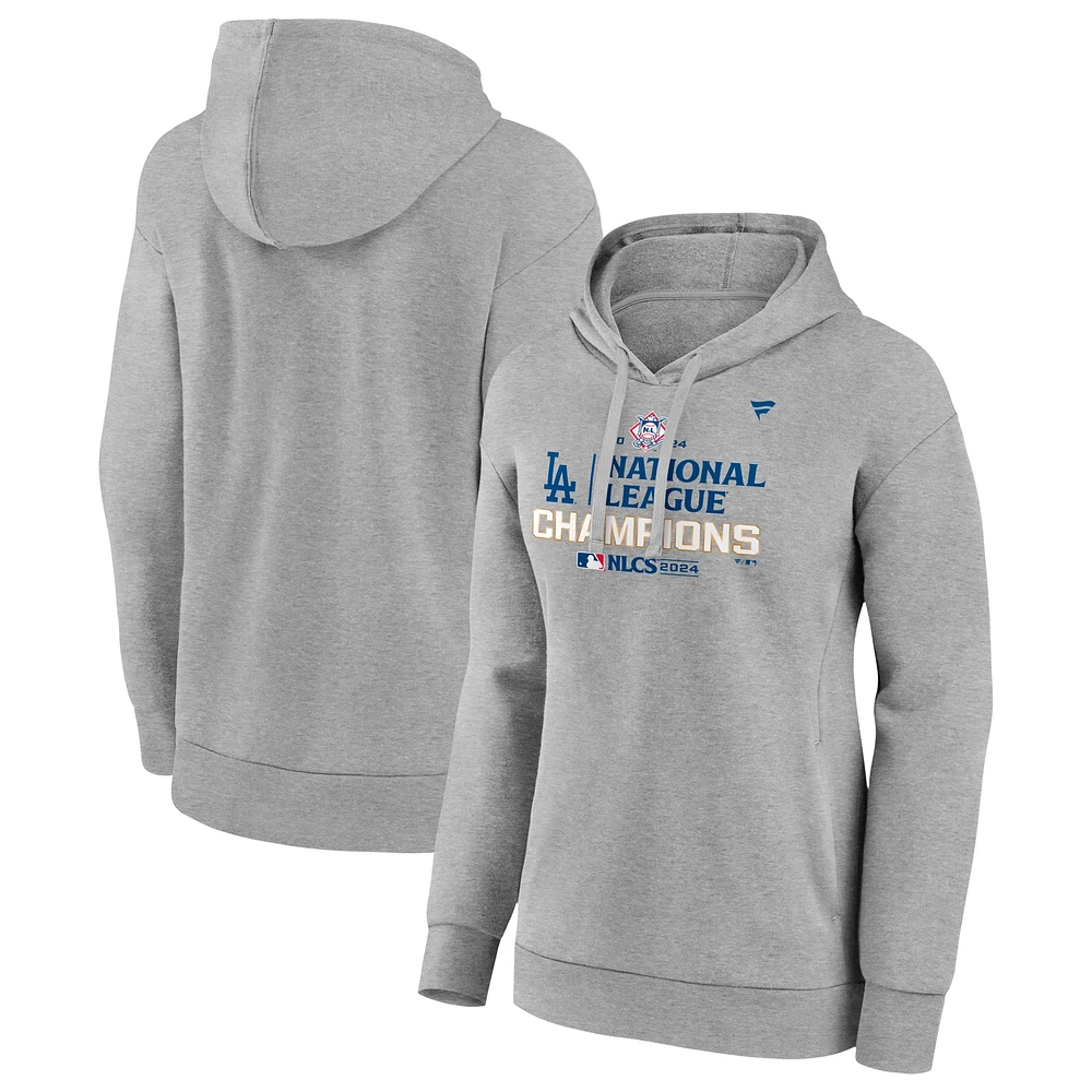 Women's Fanatics  Heather Gray Los Angeles Dodgers 2024 National League Champions Locker Room Pullover Hoodie