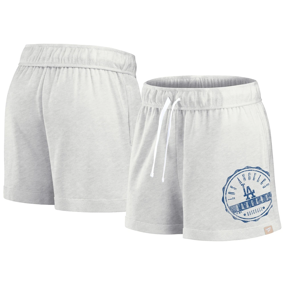 Short de détente surdimensionné avec badge Fanatics Oatmeal Los Angeles Dodgers pour femmes