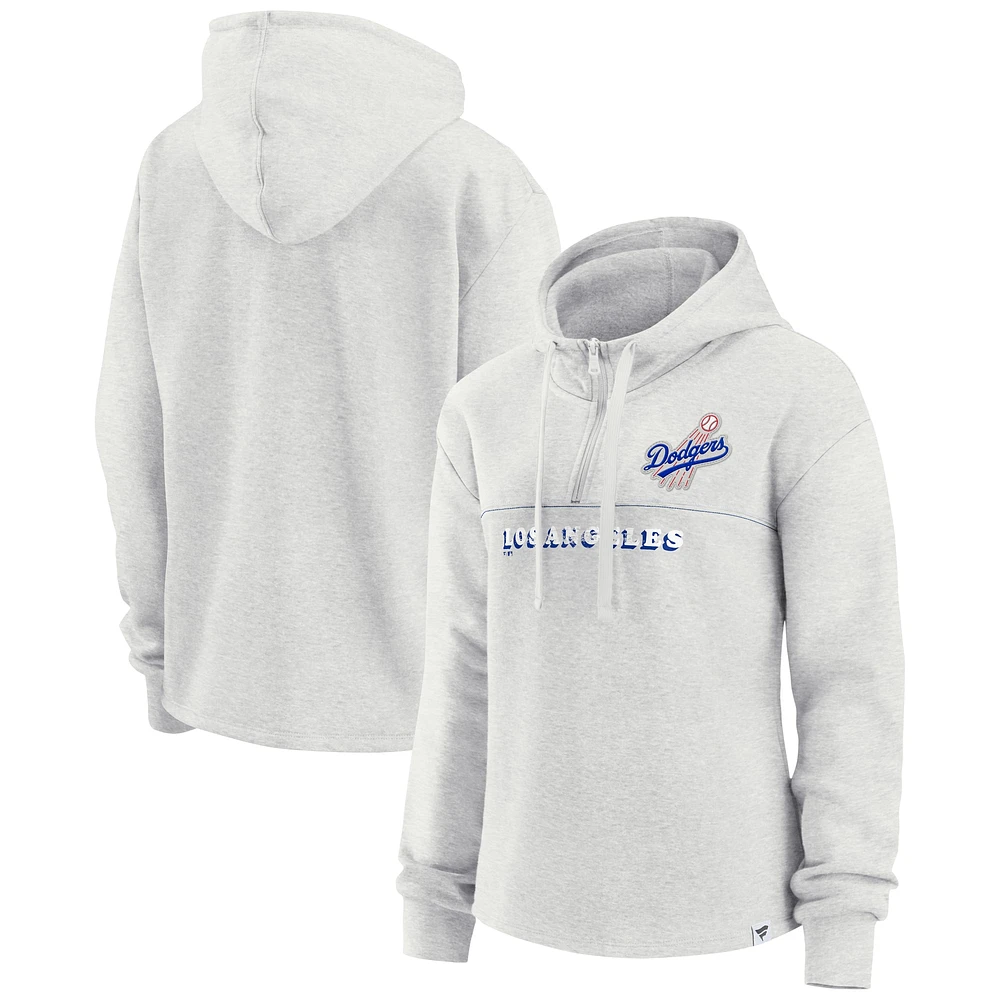 Women's Fanatics Oatmeal Los Angeles Dodgers True Classics Legacy Quarter-Zip Hoodie