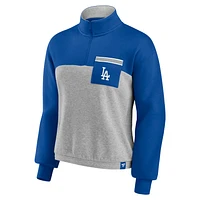 Haut emblématique à taille cintrée et zip quart de longueur des Dodgers Los Angeles Fanatics Royal/Heather Grey pour femmes