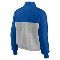 Women's Fanatics Royal/Heather Gray Los Angeles Dodgers Iconic Cinch Waist Quarter-Zip Top